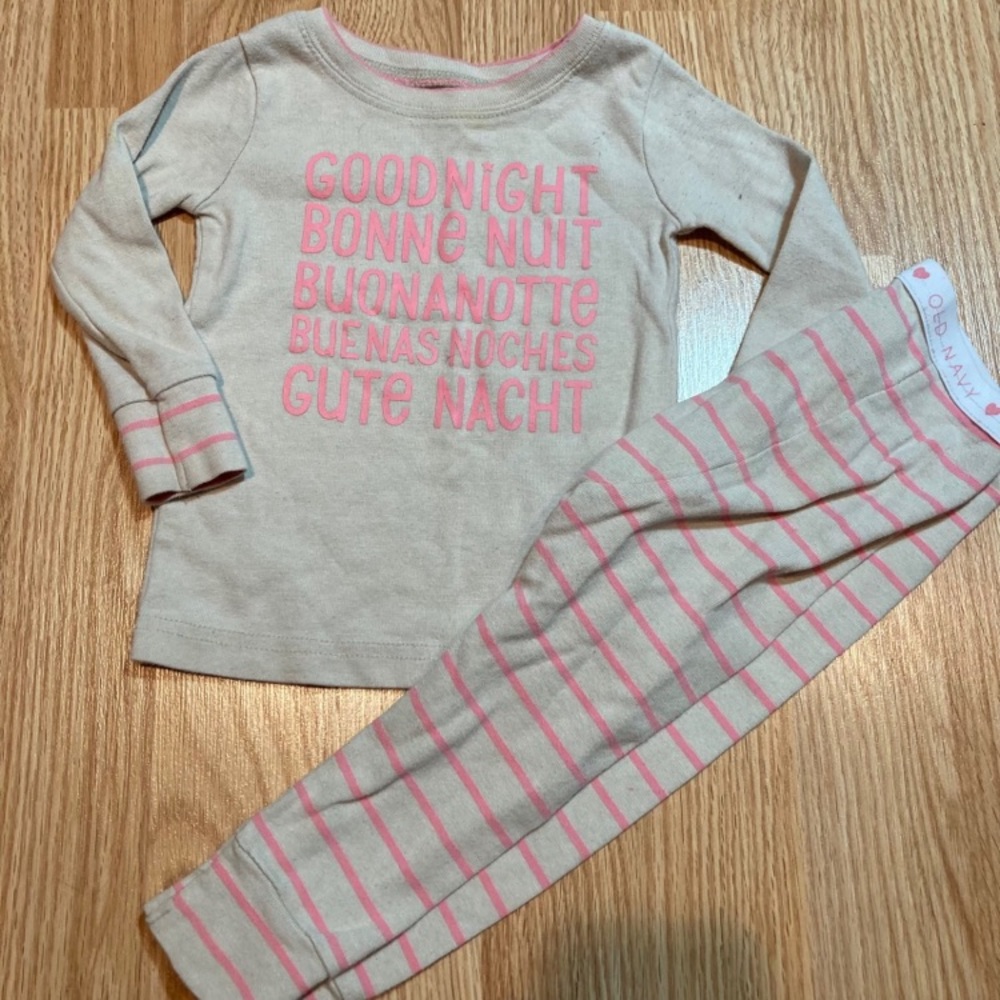 Old Navy Toddler Pajama Set Goodnight Pink Striped 2 Piece‎ Outfit